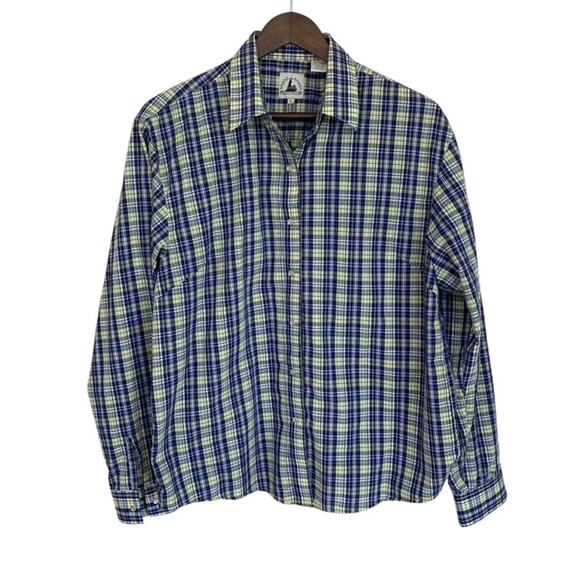 Coyote Moon Navy Blue and Yellow Plaid Western Pearl Snap Shirt - Large - Picture 1 of 5